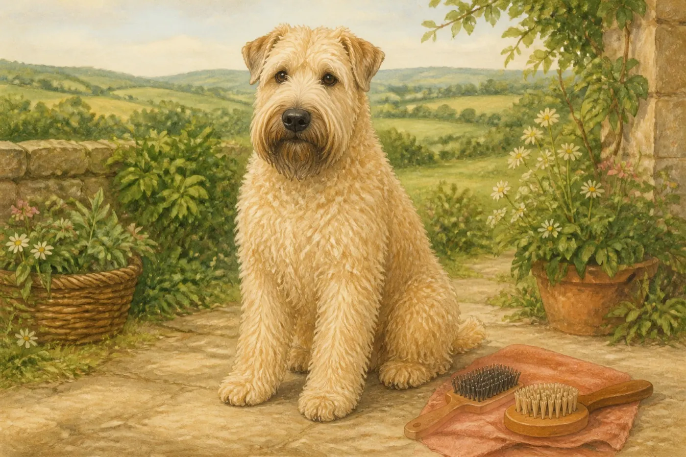 Watercolour illustration of a dog representing Shropshire dog services
